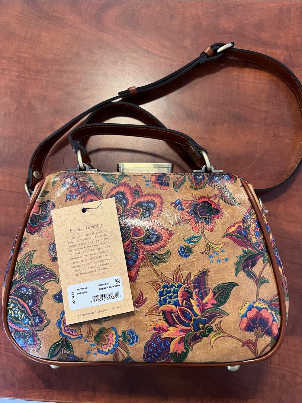Patricia Nash Tan Floral Paisley Leather Crossbody with Brown Trim - Picture 2 of 8